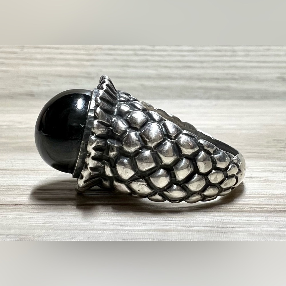 Vintage Heavy Designer Dian Malouf Sterling Silver Pomegranate Onyx Ring, Size 7 - Picture 3 of 11
